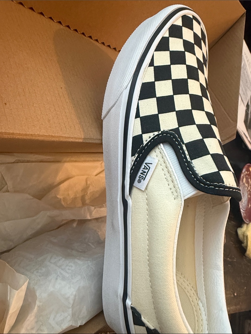 Vans Slip-On Checkerboard in Black & Cream Canvas 7m or 8.5w